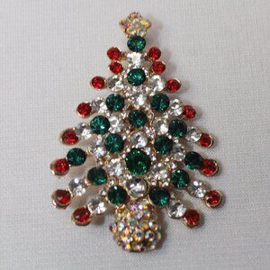 Rhinestone Christmas Tree Brooch Pin